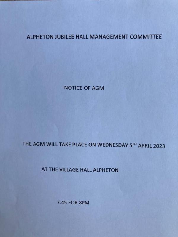 Alpheton Village Hall AGM 2023